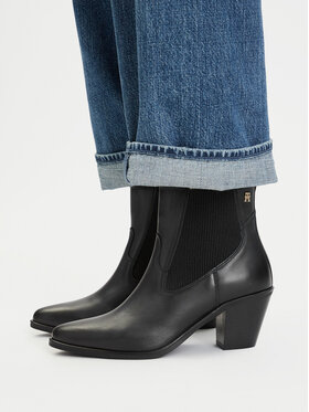 Tommy Hilfiger Tommy Hilfiger Botki Leather Western Chelsea Boot FW0FW09582 Czarny