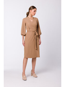 Stylove Stylove Sukienka koktajlowa S340 Beżowy Regular Fit