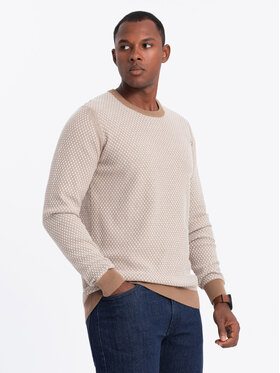 Ombre Ombre Sweter OM-SWSW-0111 Brązowy Relaxed Fit
