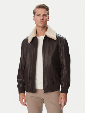 BOSS BOSS Кожено яке Jopeak  50566594 Тъмнокафяв Regular Fit