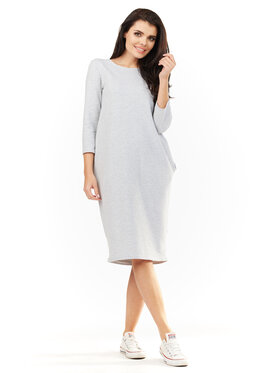 Awama Awama Sukienka dzianinowa L059 Szary Basic Fit
