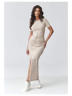 Makadamia Makadamia Sukienka codzienna M931 Beżowy Fitted Fit