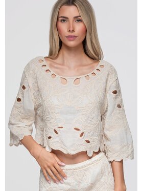 Ombre Ombre Bluzka OW-TS-E0070 Beżowy Loose Fit