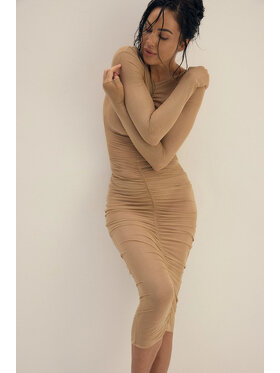 Nudyess Nudyess Sukienka wieczorowa Naked z siateczki Beżowy Fitted Fit