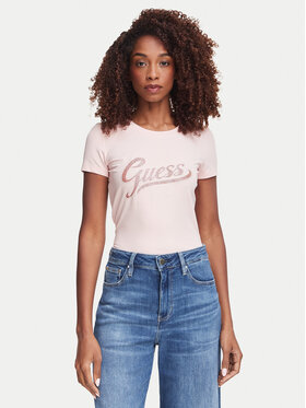 Guess Guess T-Shirt W6YI21 K4337 Różowy Slim Fit