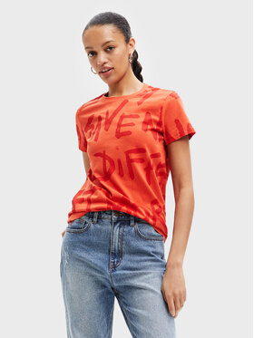Desigual Desigual T-Shirt Enya 22WWTK21 Pomarańczowy Regular Fit