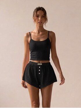 MissDenim MissDenim Piżama Pajama Set Czarny Regular Fit