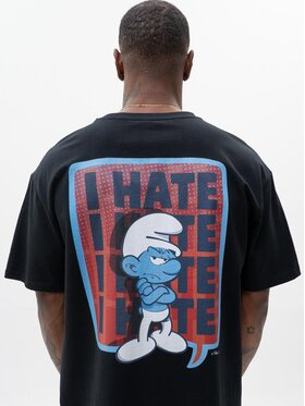Smerfy Smerfy T-Shirt Koszulka Z Krótkim Rękawem Oversize Męska Czarna Smerfy Hater XXL Czarny Oversize