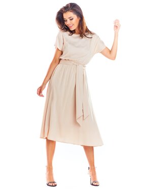 Awama Awama Sukienka letnia A296 Beżowy Basic Fit