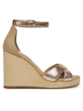 Tommy Hilfiger Tommy Hilfiger Sandały Flag Metallic High Wedge Espad FW0FW08811 Złoty