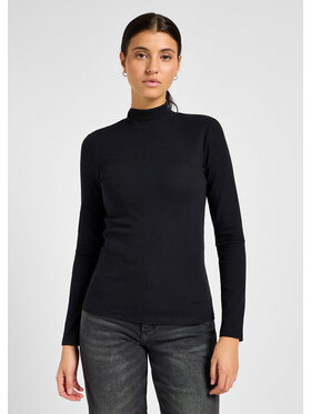 Lee Lee T-Shirt RIBBED LS HIGH NECK Czarny Slim Fit