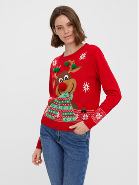 Vero Moda Vero Moda Sweter New Frosty Deer 10272616 Czerwony Regular Fit