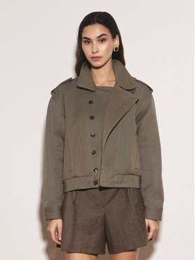 Entelier Entelier Kurtka przejściowa krótka pudełkowa Khaki Modern Relaxed Fit