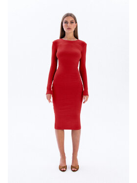 Nudyess Nudyess Sukienka dzianinowa Eos midi z prążka Czerwony Fitted Fit