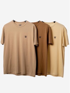 Jigga Wear Jigga Wear Komplet t-shirtów Zestaw 3 T-Shirtów Jigga Wear Mini Crown Ciemno Brązowa / Brązowa / Beżowa M Beżowy Regular Fit
