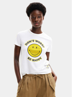 Desigual Desigual T-shirt More SMILEY 24SWTKAL Blanc Slim Fit