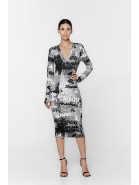 Pilawski Pilawski Sukienka dzianinowa SUKIENKA SZARY PRINT Szary Slim Fit