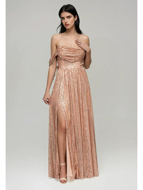 Ombre Ombre Sukienka wieczorowa LA-OM-DLR228 Złoty Regular Fit