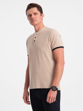 Ombre Ombre T-Shirt OM-TSCT-0156 Beżowy Regular Fit