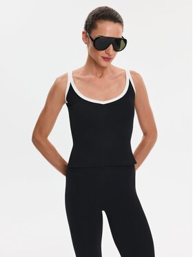 Nudyess Nudyess Top Klio z prążka Czarny Slim Fit
