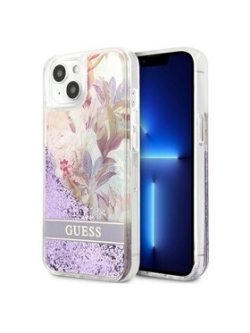 Guess Guess Etui na telefon Liquid Glitter Flower Granatowy