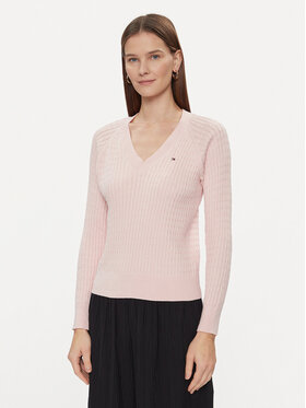 Tommy Hilfiger Tommy Hilfiger Džemper Co Cable V-Nk Sweater WW0WW40674 Ružičasta Regular Fit
