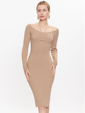 Guess Guess Trikotažinė suknelė W3RK35 Z30L1 Smėlio Slim Fit