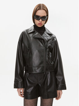 DKNY DKNY Bőrkabát P3GCTQ52 Fekete Regular Fit