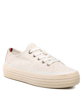 Tommy Hilfiger Tommy Hilfiger Nizki čevlji Vulc Rope Monogram White Denim FW0FW07254 Bež