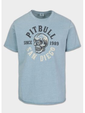 PITBULL PITBULL T-Shirt Koszulka męska Denim Washed Raw SKULL LOGO XXL Błękitny Regular Fit