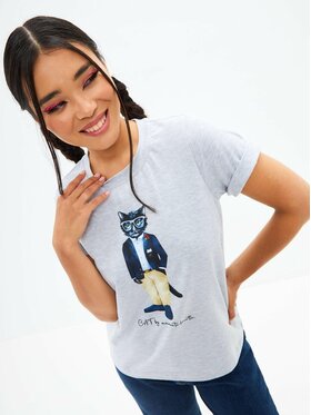 CAT by maniita lacitta CAT by maniita lacitta T-Shirt Printed T-shirt Szary Regular Fit