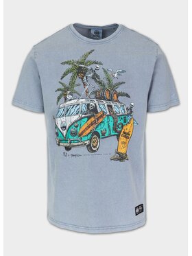 PITBULL PITBULL T-Shirt Denim Washed OPEN BEACH Niebieski jasny Regular Fit