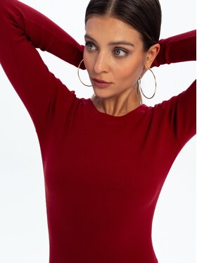 Nudyess Nudyess Sukienka dzianinowa Eos Maxi z prążka Bordowy Fitted Fit
