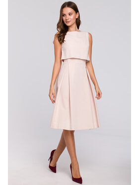 Makover Makover Elegantní šaty K005 Béžová Regular Fit