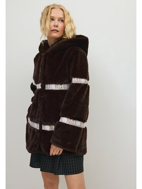 BIZUU BIZUU Futro MILANO FAUX FUR LAPEL COAT Brązowy Standard Fit