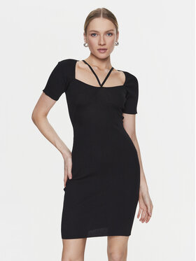 Simple Simple Robe en tricot SUD003 Noir Slim Fit
