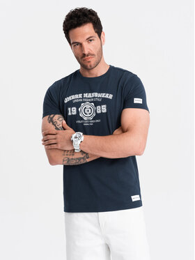 Ombre Ombre T-Shirt OM-TSPT-0137 Granatowy Regular Fit