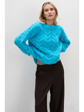 Fobya Fobya Sweter F1747 Niebieski Basic Fit