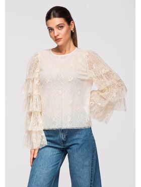 Ombre Ombre Bluzka OW-TS-E0008 Écru Loose Fit