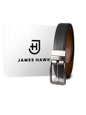 James Hawk James Hawk Pasek Męski Męski skórzany pasek dwustronny Czarny