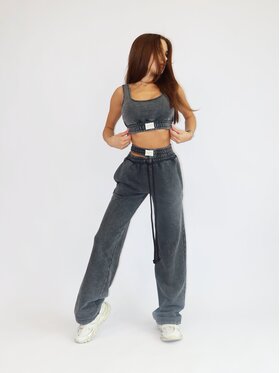 MissDenim MissDenim Spodnie dresowe Double Belt Sweatpants Czarny Oversize