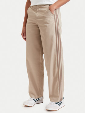 adidas adidas Hlače iz tkanine 3 Stripes Pleated Trousers KE4175 Bež Regular Fit