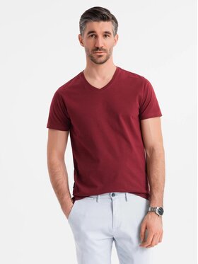 Ombre Ombre T-Shirt OM-TSBS-0237 Bordowy Regular Fit