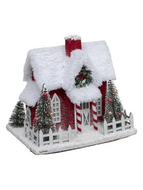 MIAhome MIAhome Figurka Dekoracja świąteczna - domek Świętego Mikołaja 25 cm Czerwony