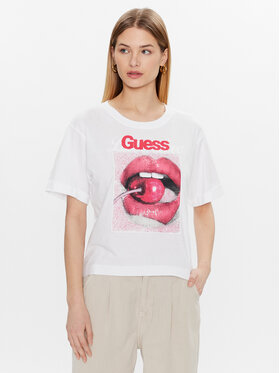 Guess Guess T-Shirt Cherry W3GI22 JA914 Biały Boxy Fit