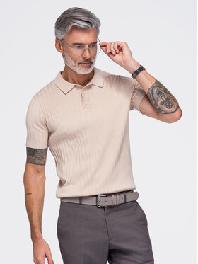 Ombre Ombre Polo OM-POSS-0180 Beżowy Slim Fit