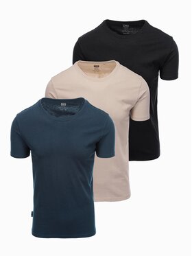 Ombre Ombre Komplet 3 t-shirtów OM-TSBS-0232 Granatowy Regular Fit