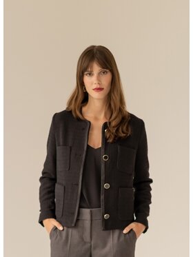 Entelier Entelier Marynarka chanelka Czarny Regular Fit