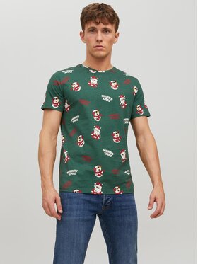 Jack&Jones Jack&Jones T-Shirt Christmas 12221442 Zielony Regular Fit