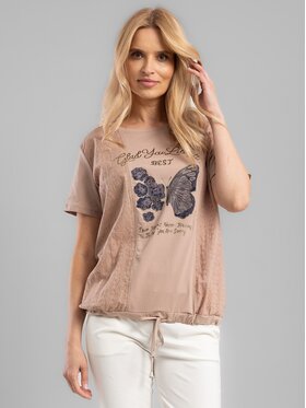 Perso Perso T-Shirt TCE242354F Beżowy Regular Fit
